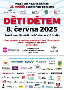 Pozvánka na benefiční koncert Děti dětem 8. června 2025 v Náměšti nad Oslavou